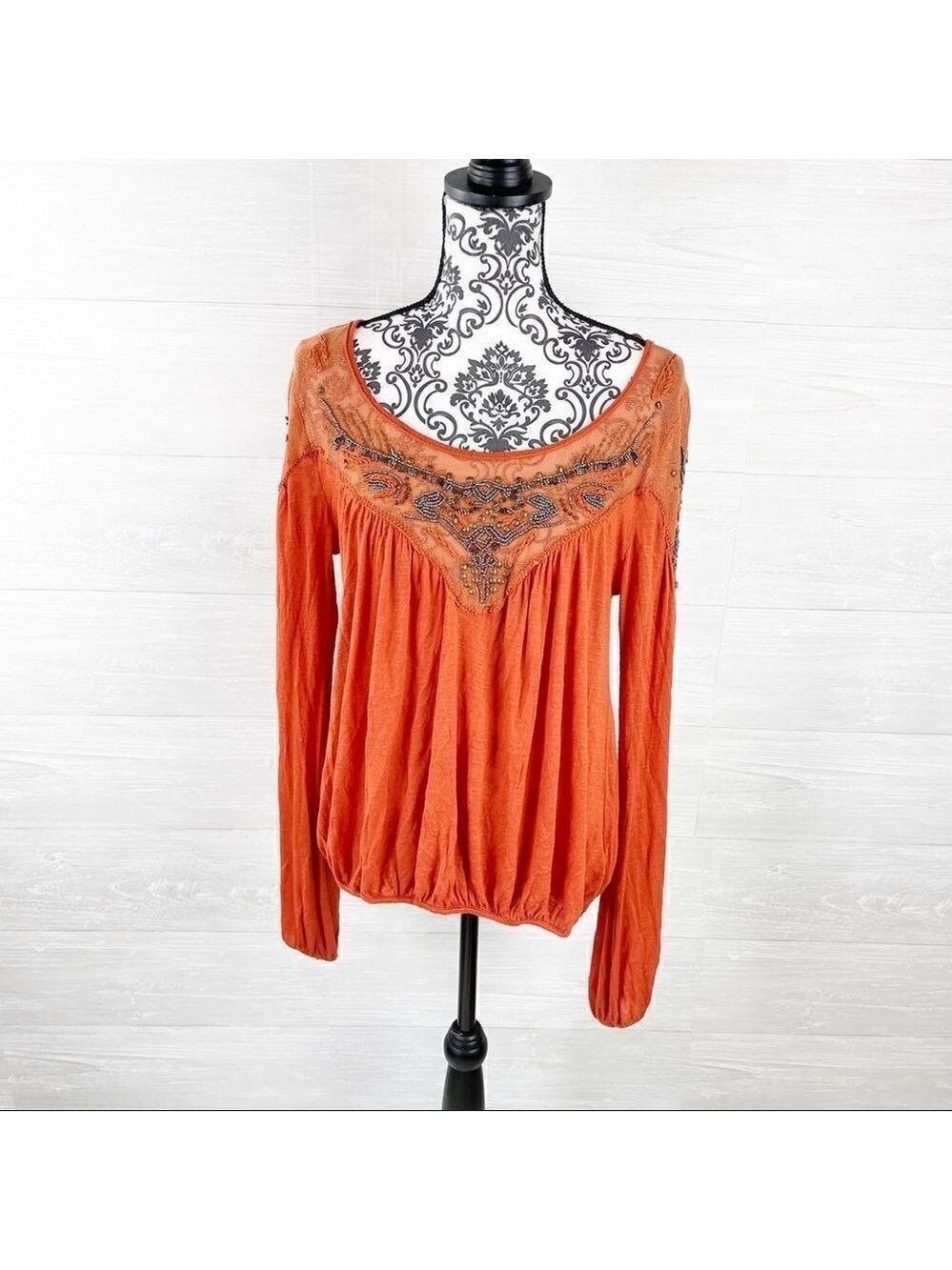 Free People Blue Sky Embellished Keyhole Top‎ - Picture 3 of 9